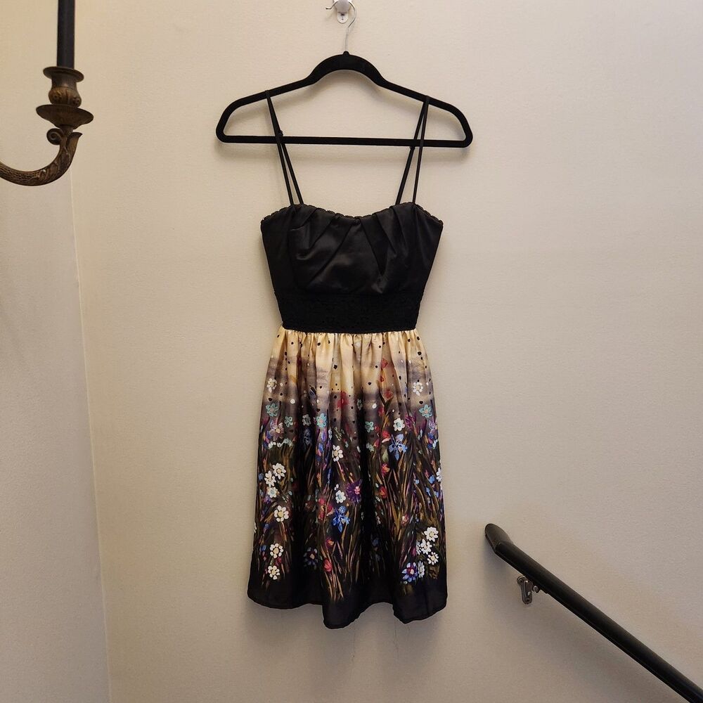 Y2k Early 2000s/2010s Dark Floral Fit & Flare Mini Dress Womens Sm Garden Party